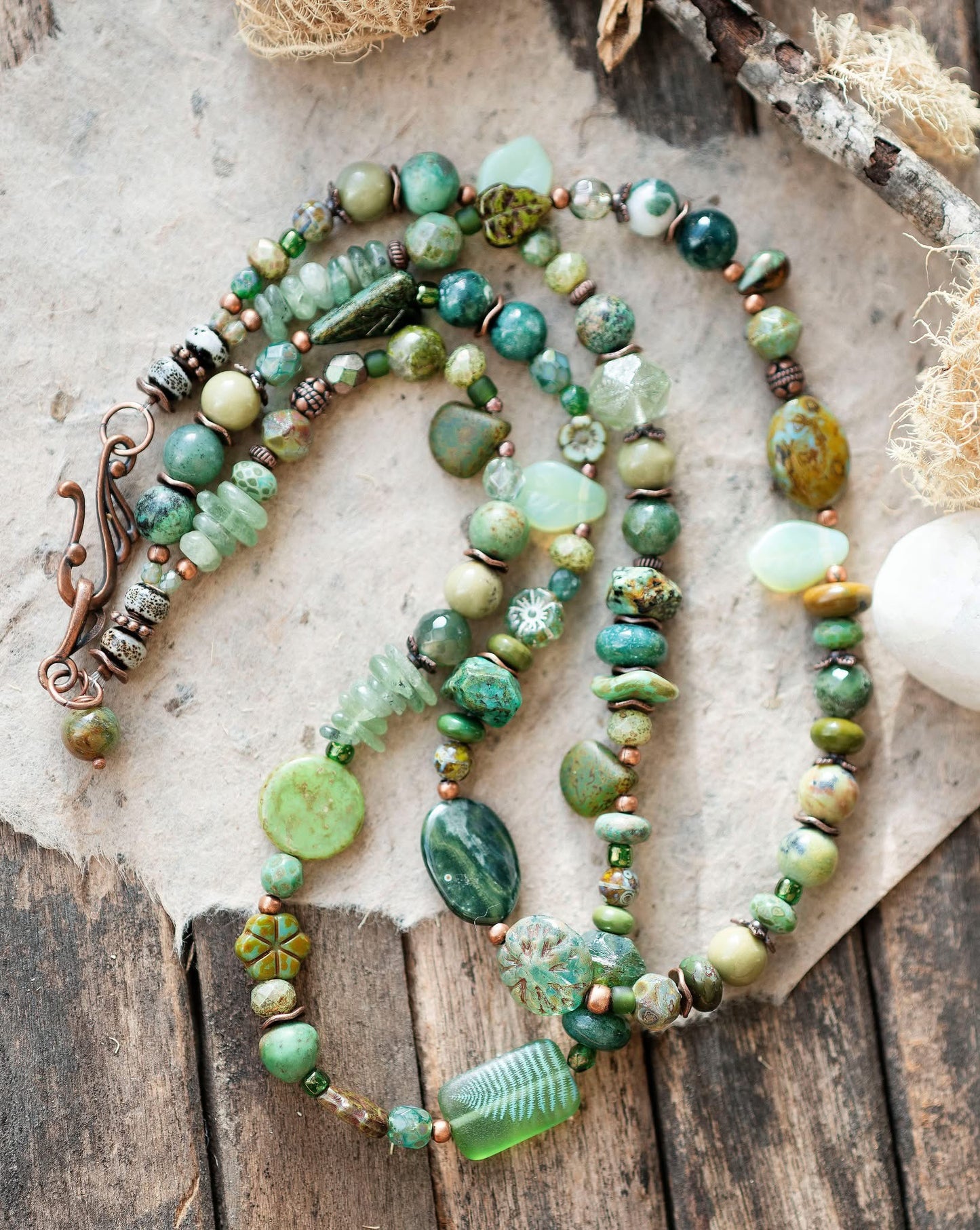 Forest Magic Green Beaded Double Strand Necklace