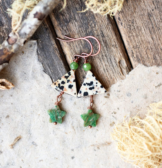 Green Star Cottagecore Gemstone Earrings