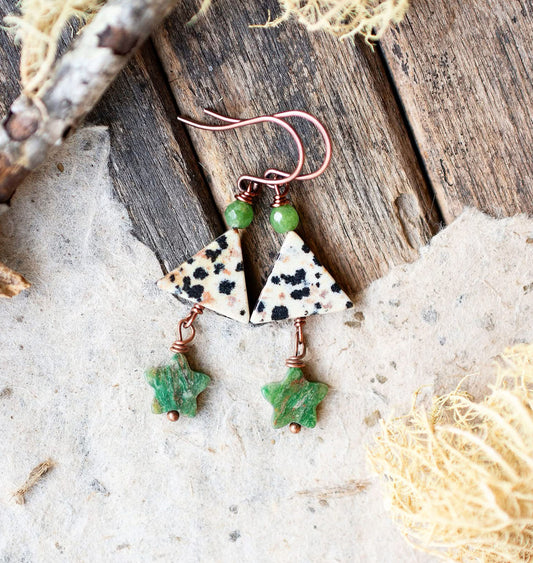 Green Star Cottagecore Gemstone Earrings