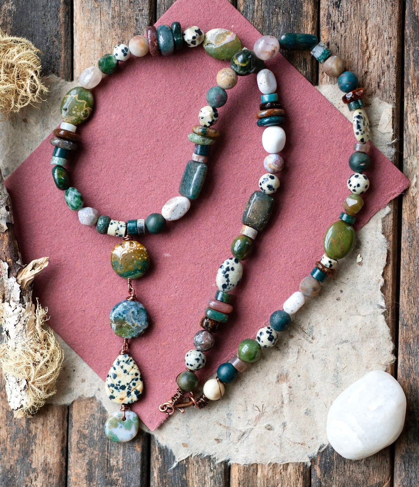 Ocean Jasper Earthy Beaded Pendant Necklace