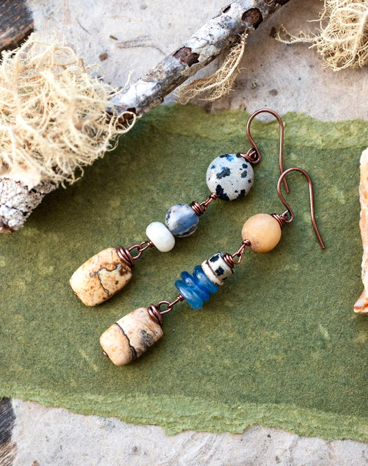 Beach Inspired Blue Kyanite Jasper Asymmetrical Earrings