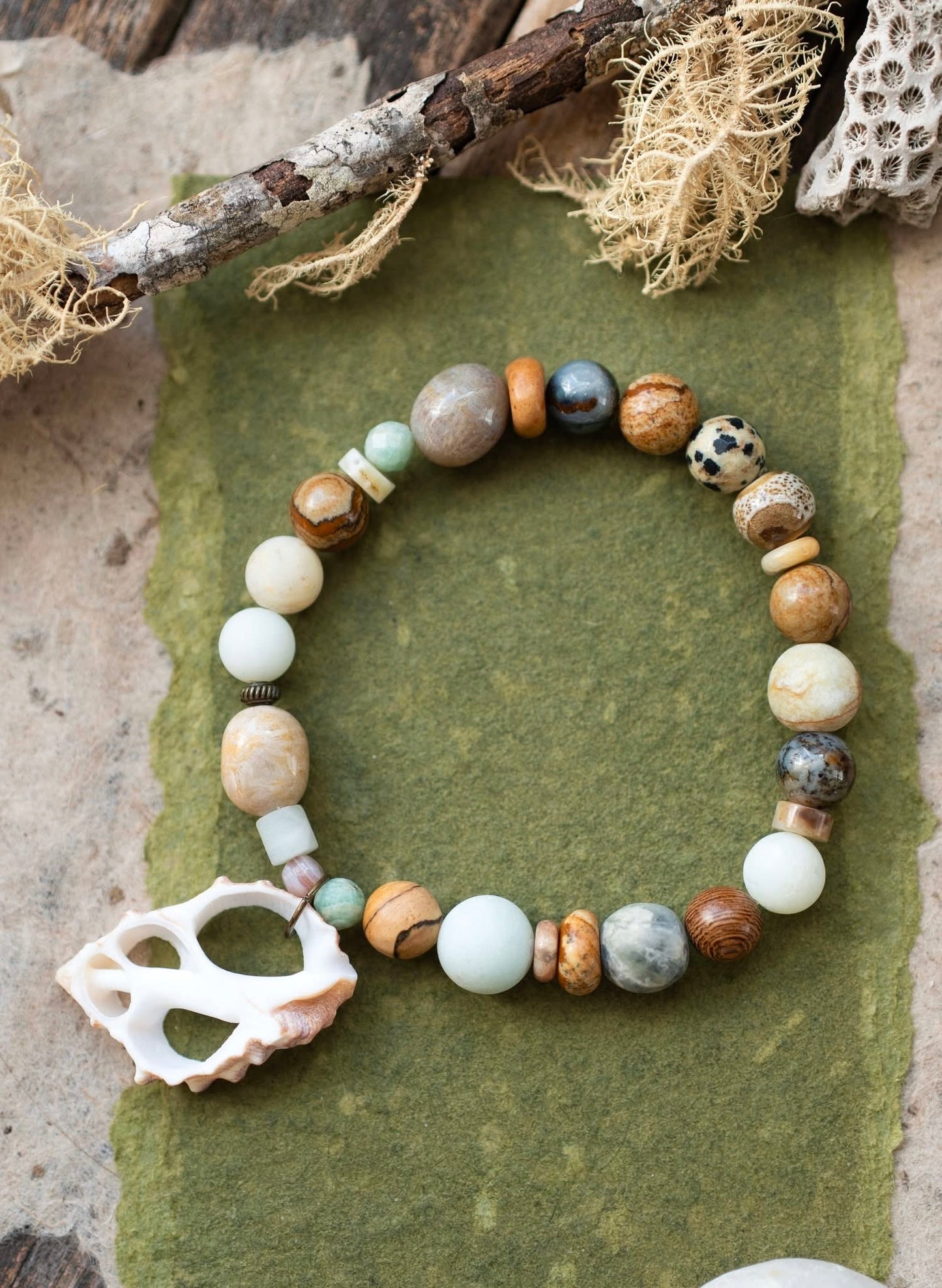 Seashell Beach Inspired Earthy Gemstone Beaded Bracelet