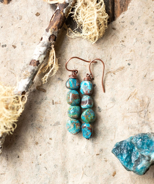 Chrysocolla Teal Turquoise Gemstone Pebble Earrings