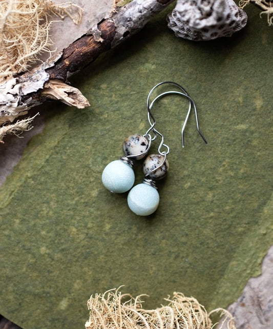 Amazonite River Rocks Dendrite Opal Silver Earrings