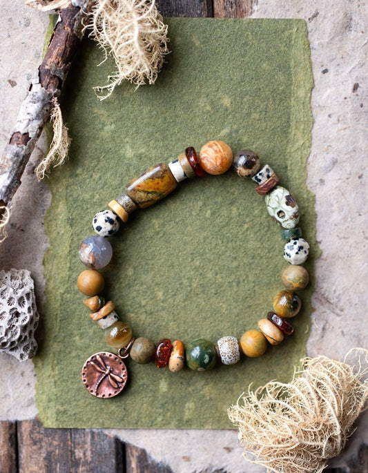 Dragonfly Rustic Copper Gemstone Beaded Bracelet