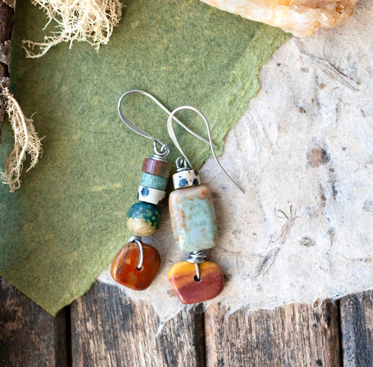 Colorful Jasper Desert Sunset Asymmetrical Earrings