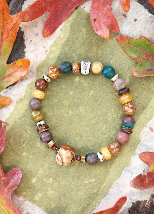 Pumpkin Rustic Autumn Gemstone Stretch Bracelet