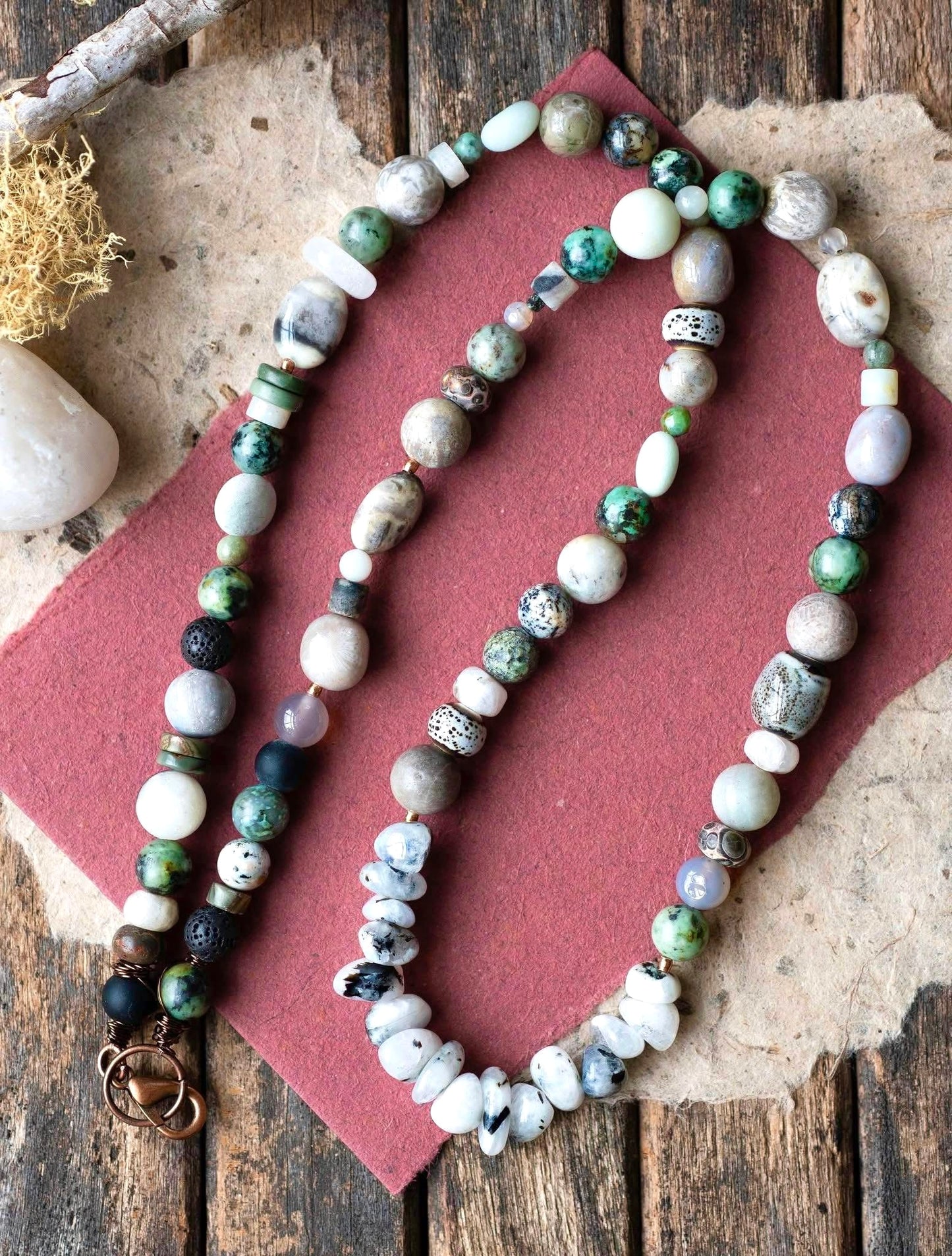 Moonstone Rustic Beaded Turquoise Necklace