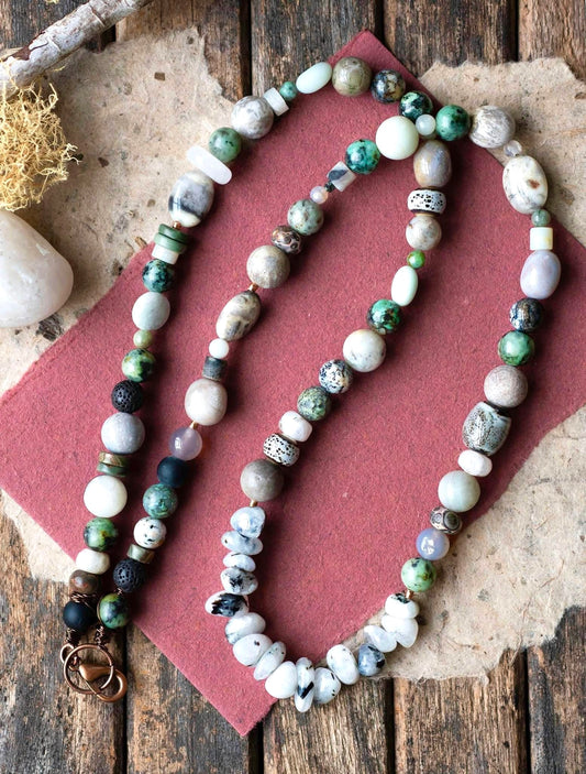 Moonstone Rustic Beaded Turquoise Necklace