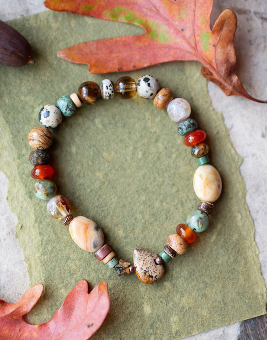 Brown Bear Carnelian Agate Gemstone Stretch Bracelet