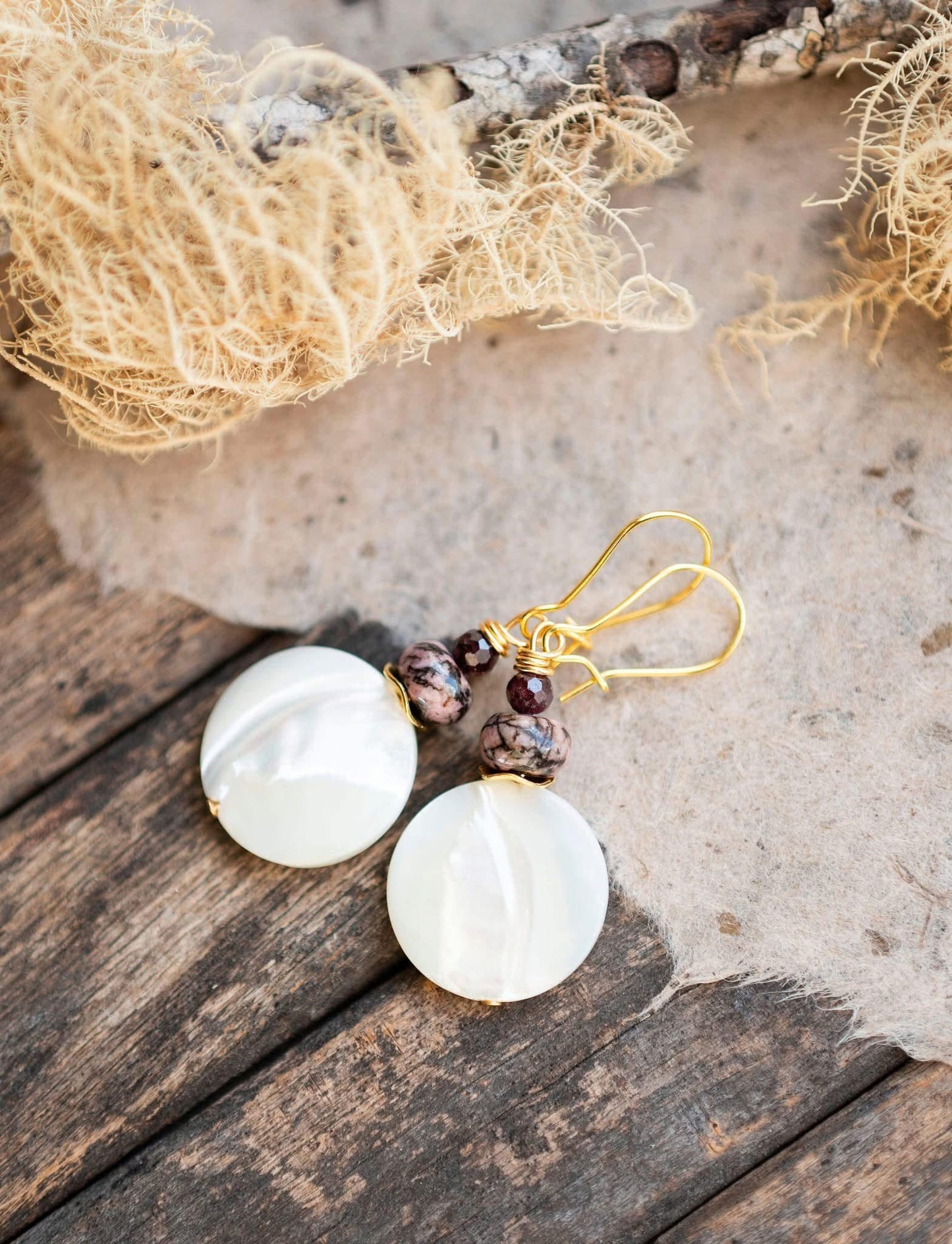 Mother of Pearl Rhodonite Earrings