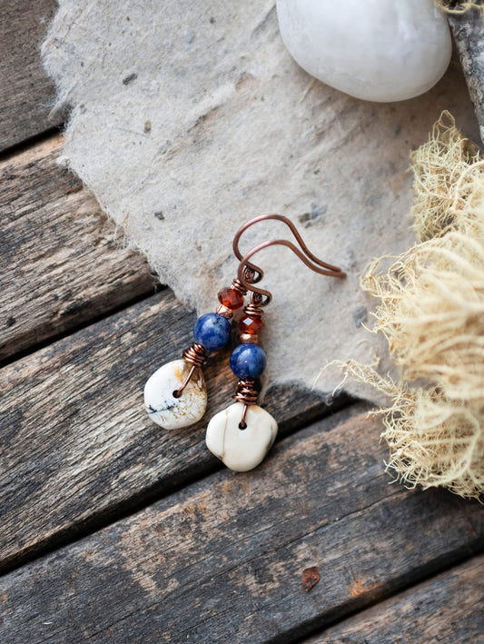 Rustic Boho Gemstone Copper Earrings