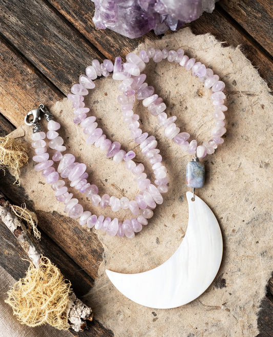 Amethyst Mother of Pearl Moon Goddess Necklace