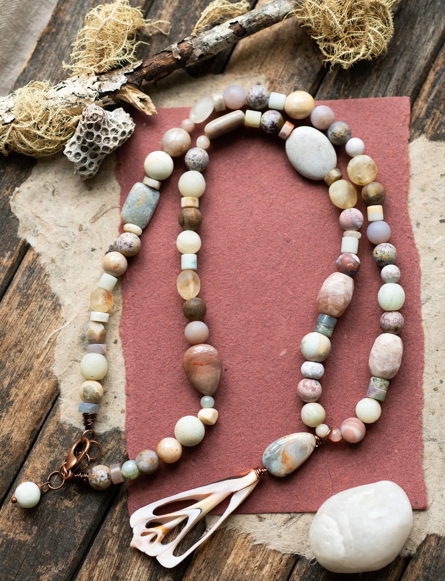 Seashell Ocean Jasper Spring Beaded Necklace