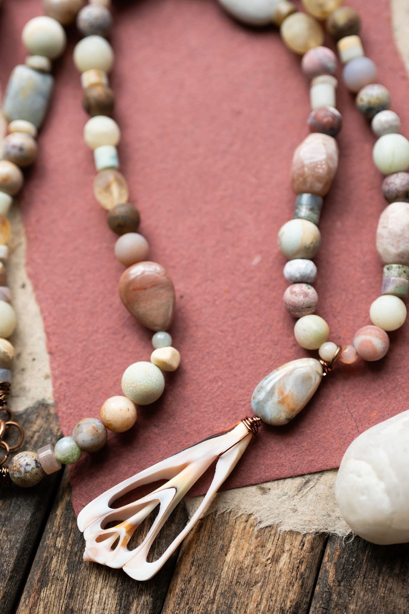 Seashell Ocean Jasper Spring Beaded Necklace