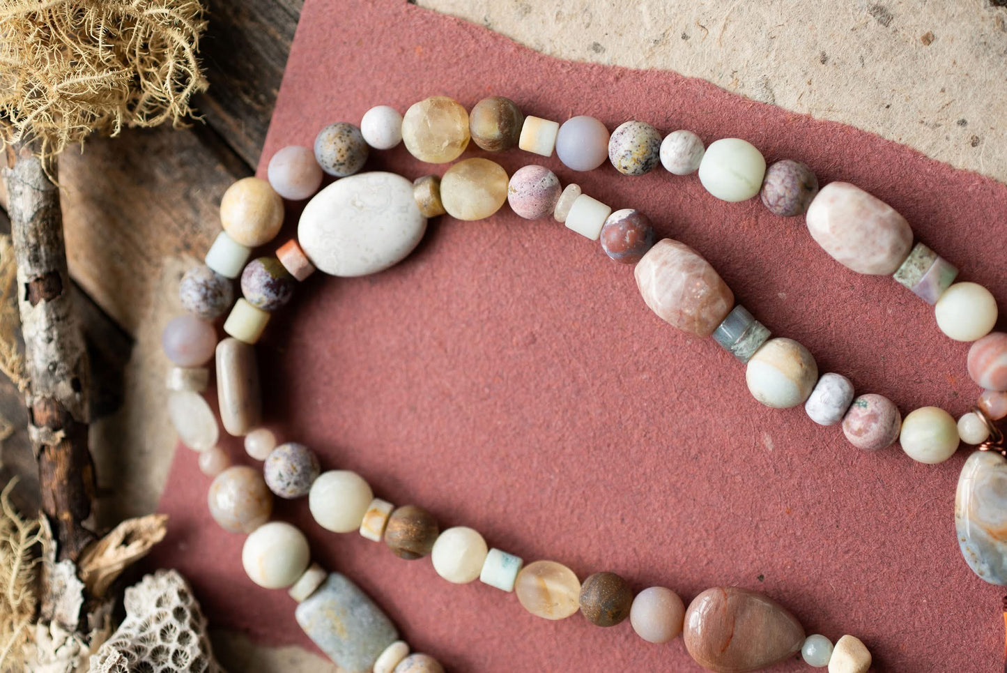 Seashell Ocean Jasper Spring Beaded Necklace