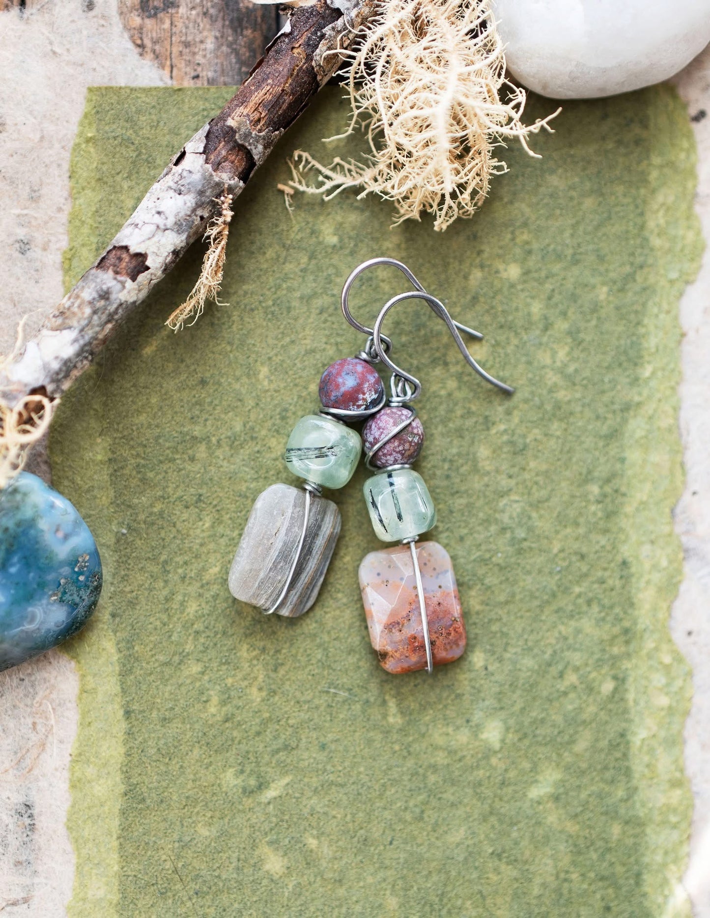Ocean Jasper Prehnite Spring Light Airy Earrings