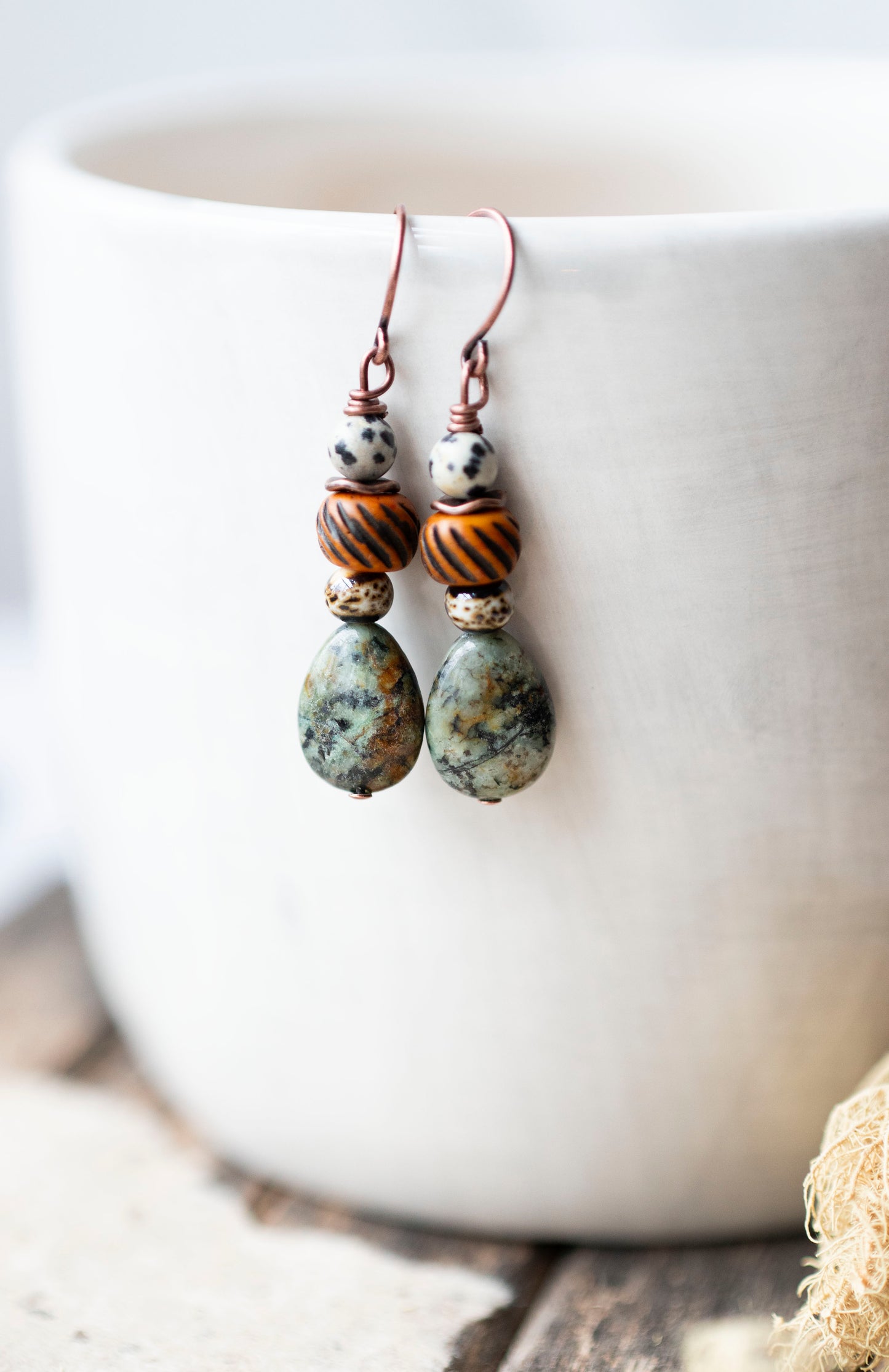 African Turquoise Rustic Ceramic Earrings