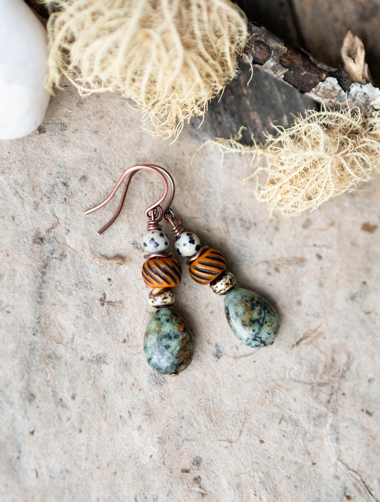 African Turquoise Rustic Ceramic Earrings