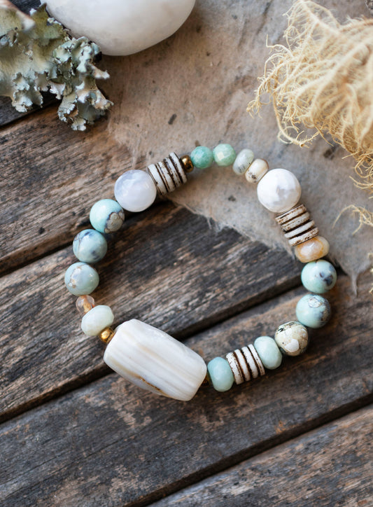 Sea Green Amazonite Earthy Gemstone Stretch Bracelet