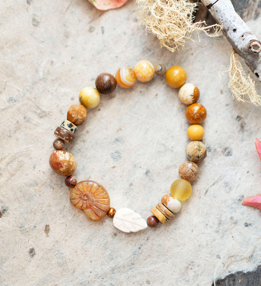 Autumn Ammonite Yellow Agate Gemstone Stretch Bracelet
