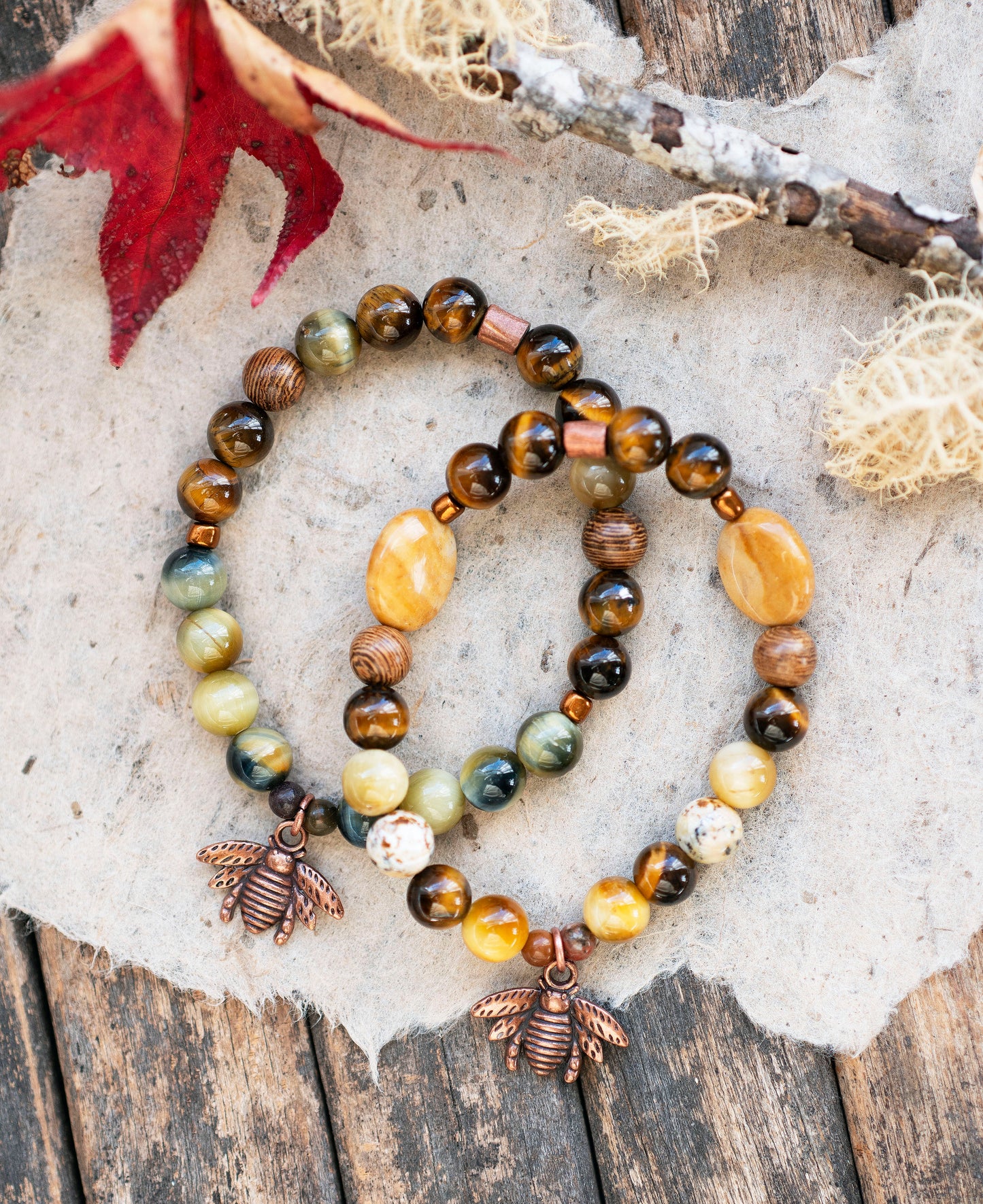 Bee Yellow Tiger's Eye Gemstone Stretch Bracelet