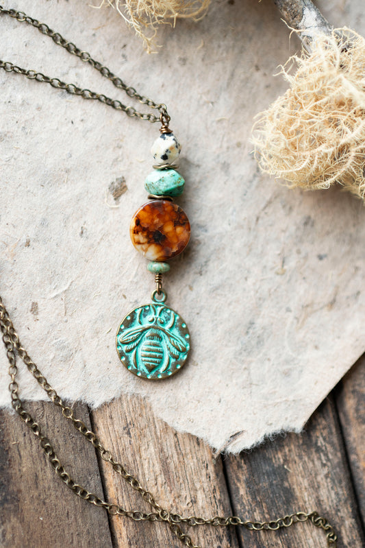 Bee Blue Patina Necklace