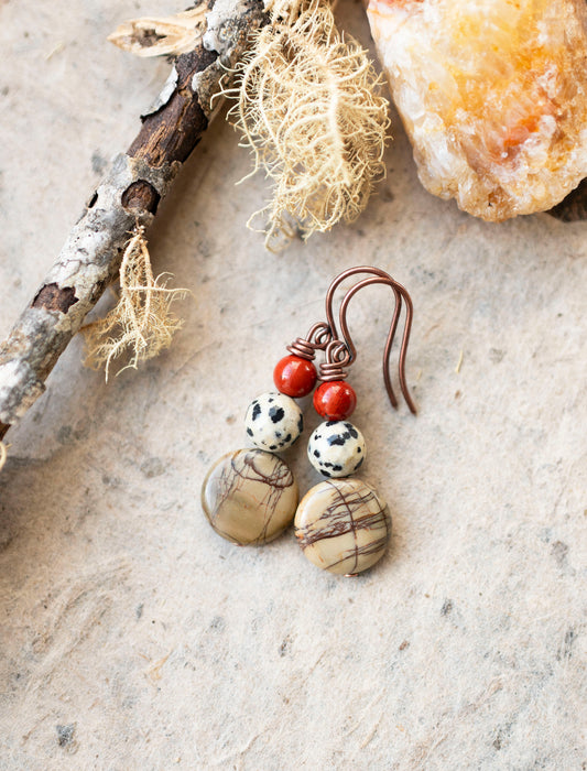 Creek Jasper Coin Earrings with Dalmatian Jasper