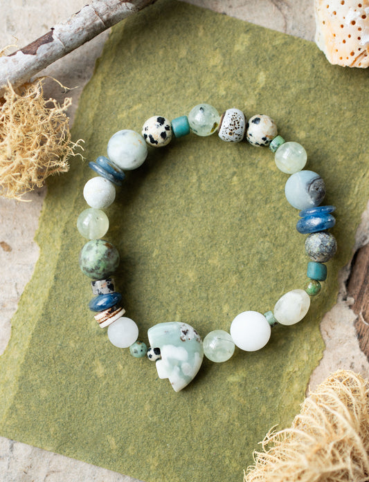 Bear Peace Jade Dreamy Blue Gemstone Stretch Bracelet