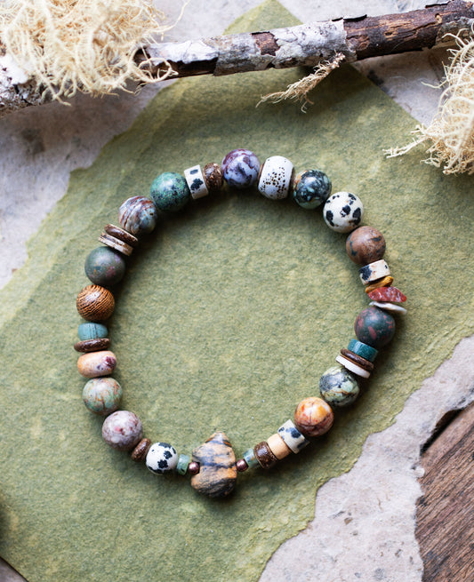 Picture Jasper Earthy Brown Zuni Bear Gemstone Stretch Bracelet