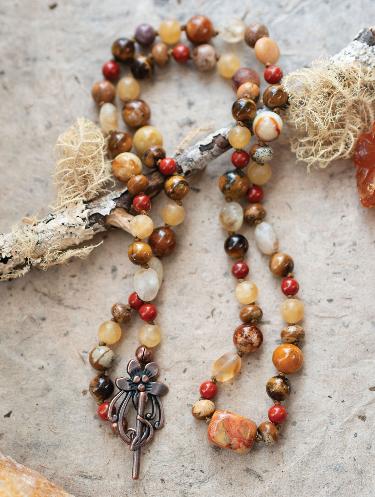 Colorful Fall Leaves Autumn Gemstone Necklace