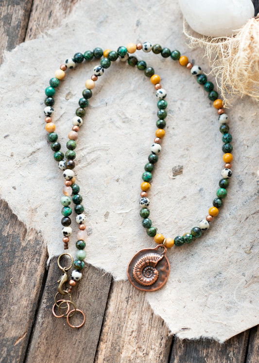 Copper Fossil Beaded Turquoise Necklace