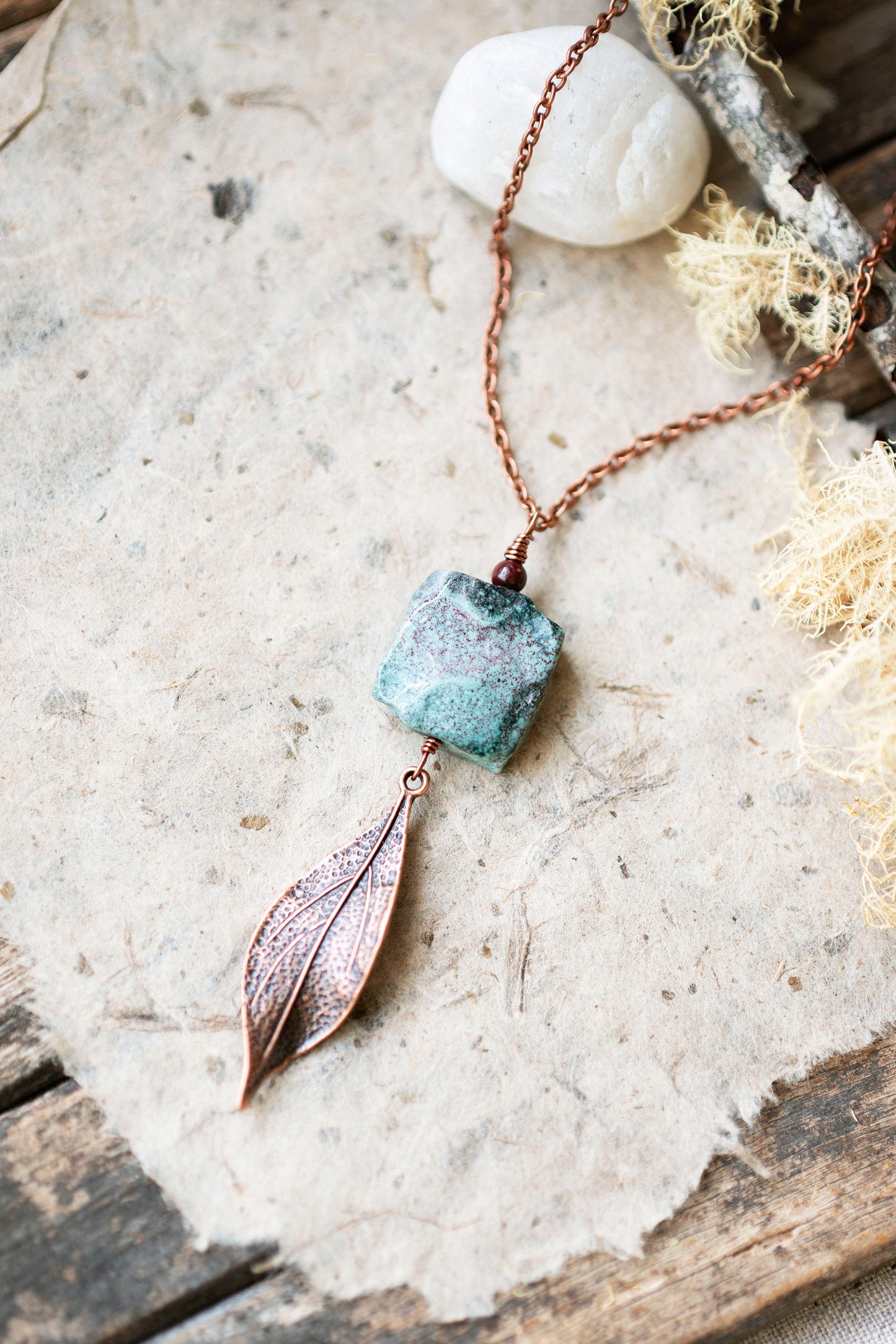 Fancy Jasper Copper Leaf Necklace