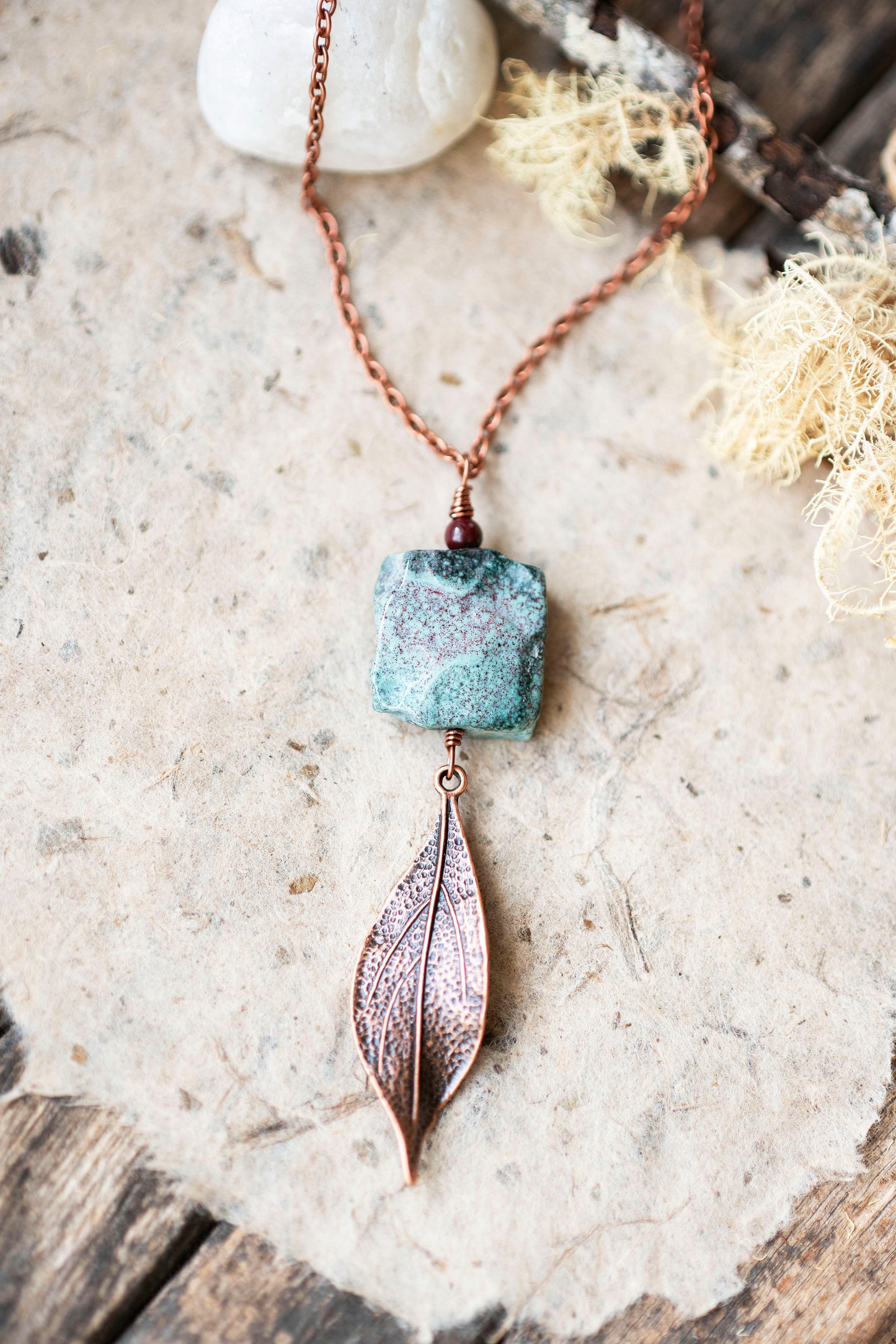 Fancy Jasper Copper Leaf Necklace