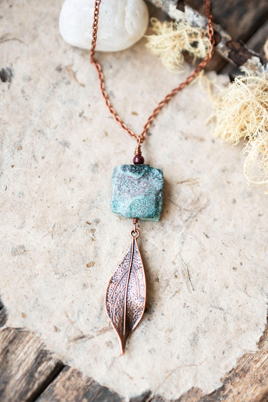 Fancy Jasper Copper Leaf Necklace