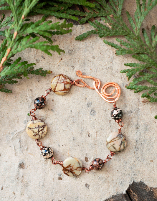 Copper Spiral Creek Jasper Gemstone Wire Bracelet
