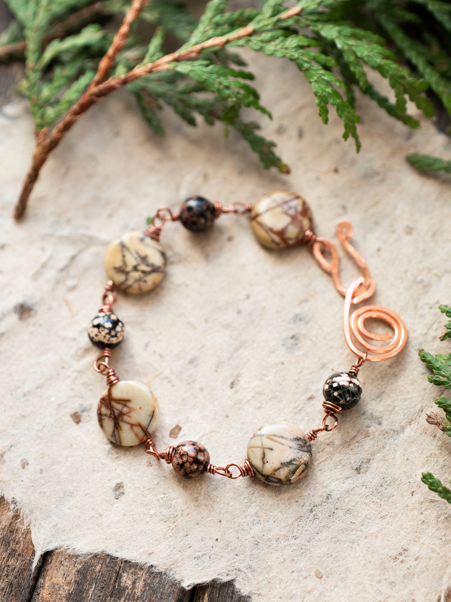 Copper Spiral Creek Jasper Gemstone Wire Bracelet