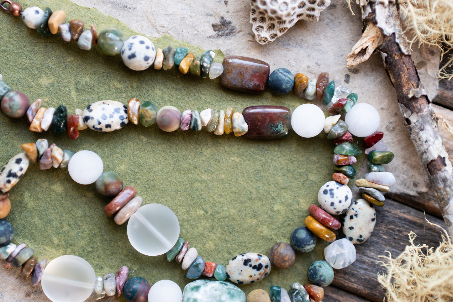 Copper Spiral Ocean Jasper Tree Agate Gemstone Necklace