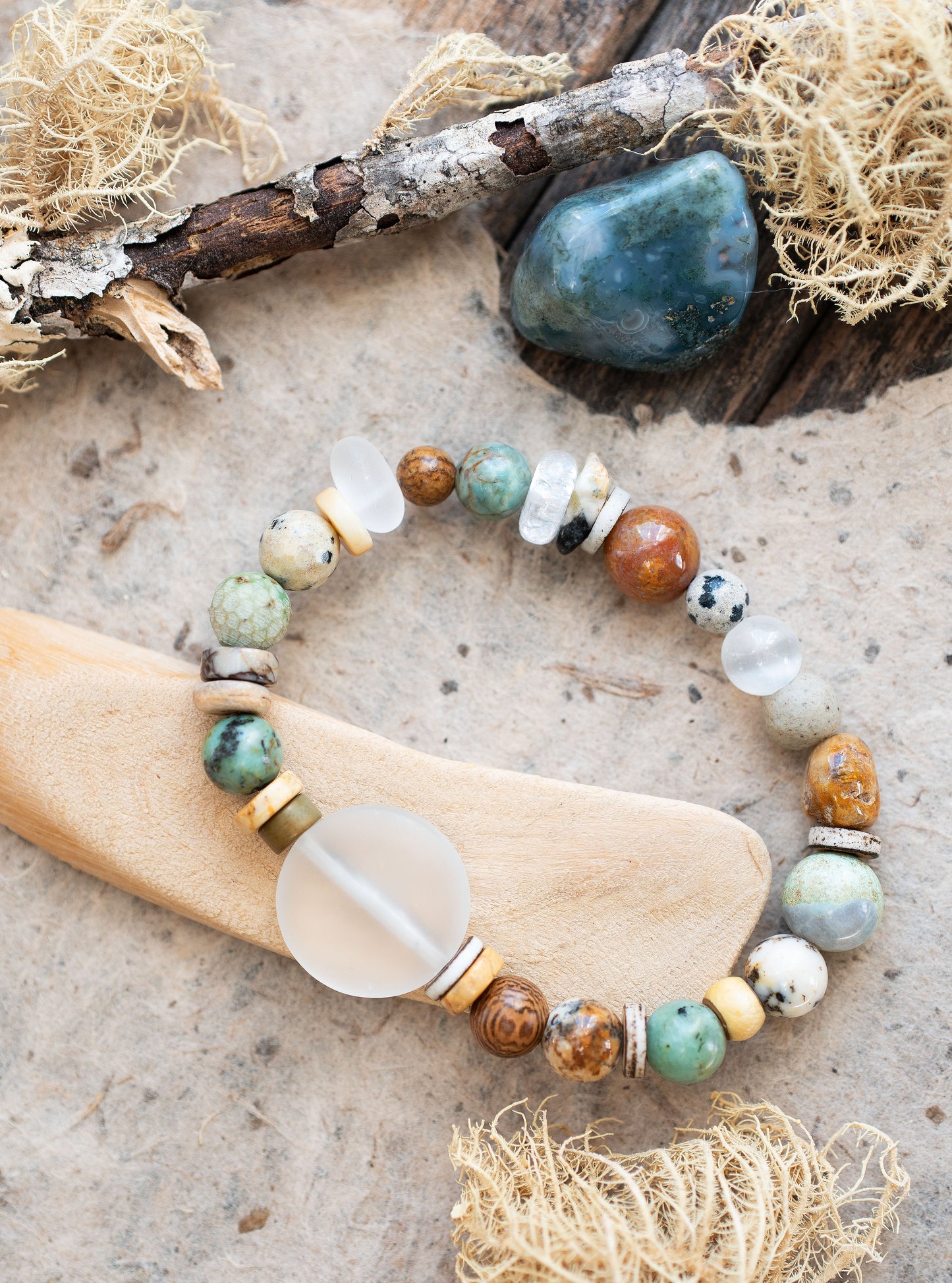 Crystal Sea Glass Moon Turquoise Beaded Gemstone Bracelet