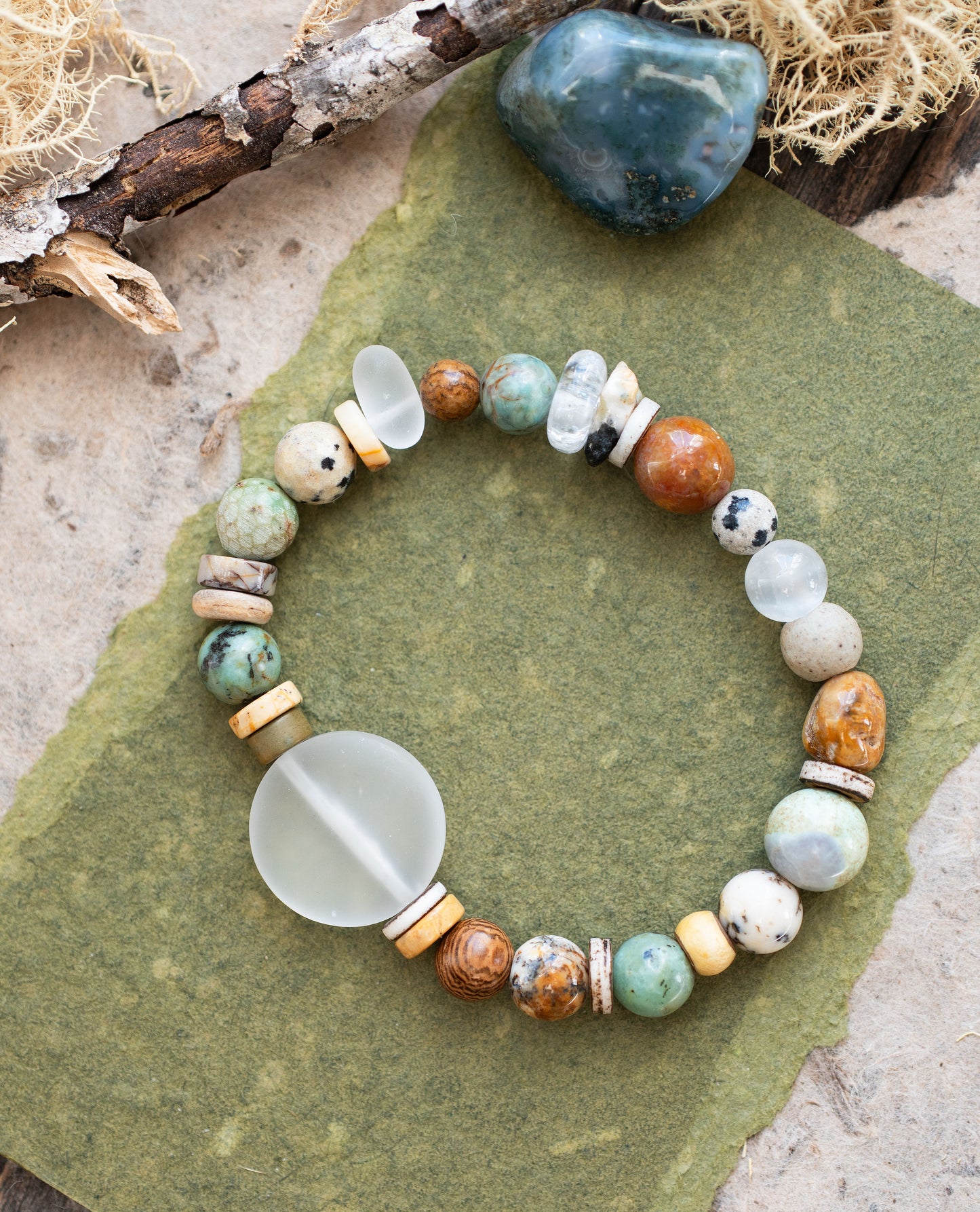 Crystal Sea Glass Moon Turquoise Beaded Gemstone Bracelet
