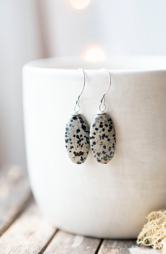 Dalmatian Jasper Pebble Speckled Stone Earrings