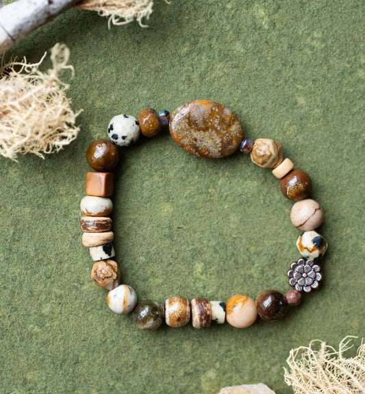 Fossil Coral Earthy Jasper Gemstone Stretch Bracelet
