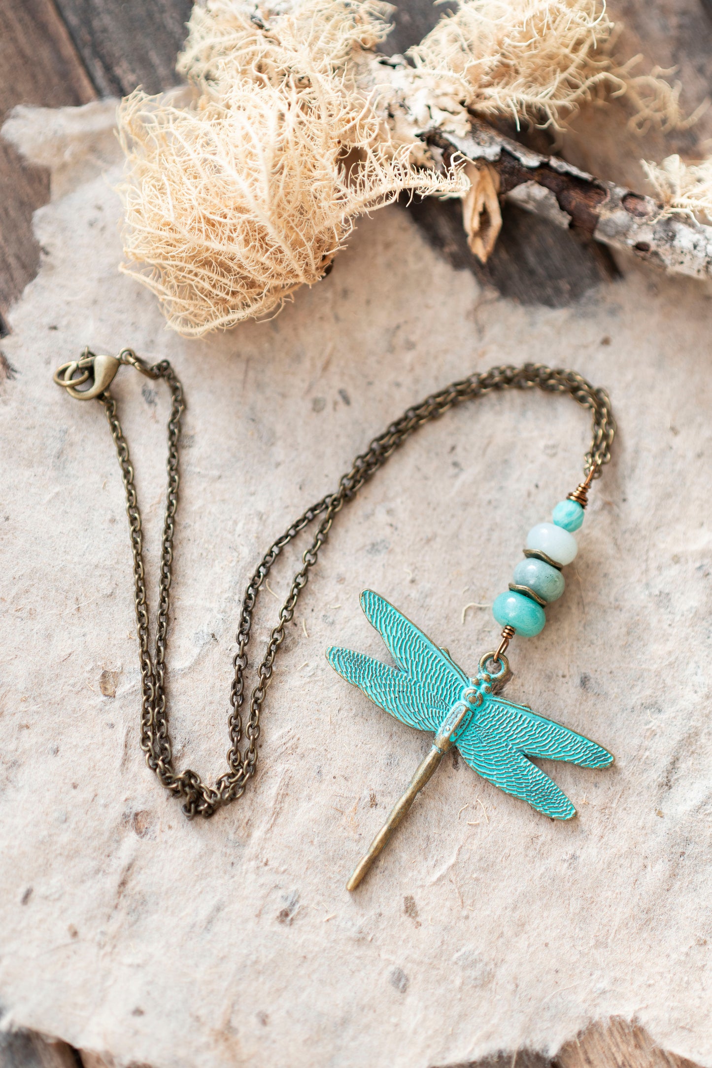 Dragonfly Blue Patina Pendant Necklace