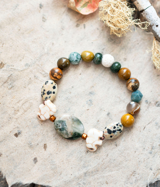 Earthy Elephant Green Ocean Jasper Gemstone Bracelet