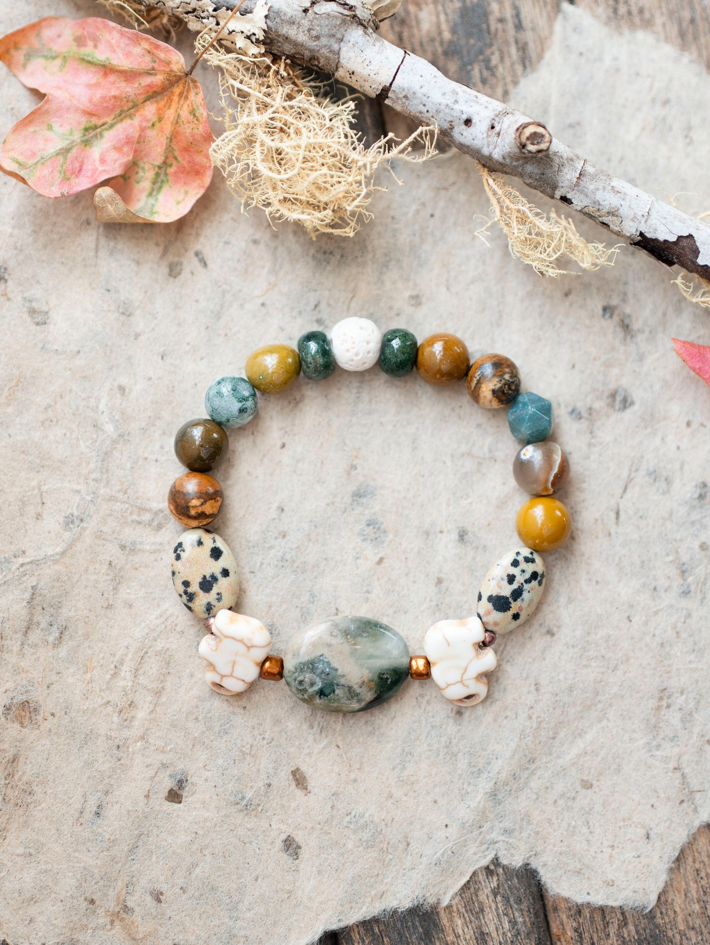 Earthy Elephant Green Ocean Jasper Gemstone Bracelet