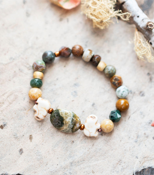 Ocean Jasper Elephant Gemstone Stretch Bracelet
