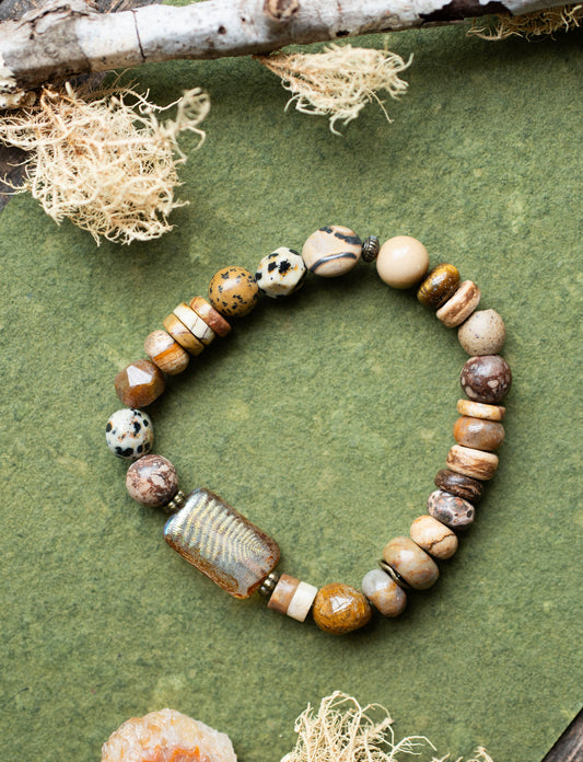 Earthy Fern Jasper Gemstone Stretch Bracelet