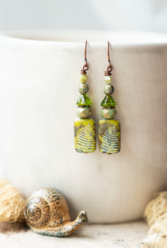Green Rustic Fern Earrings