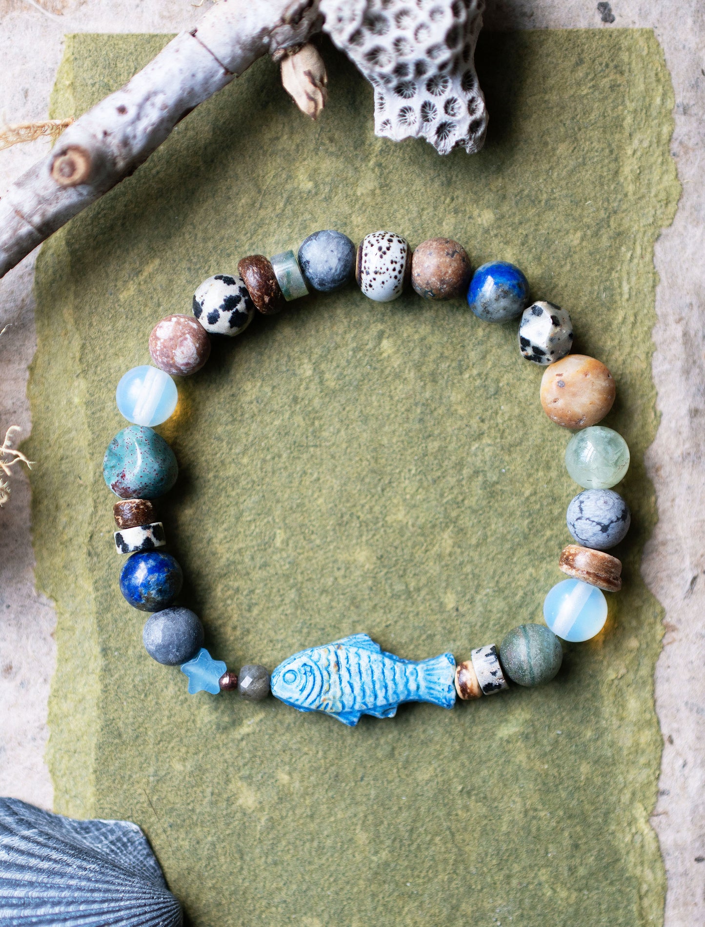 Ocean Guardian Fishy Gemstone Stretch Bracelet