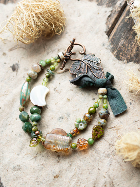 Fern Green Garden Two Strand Gemstone Bracelet